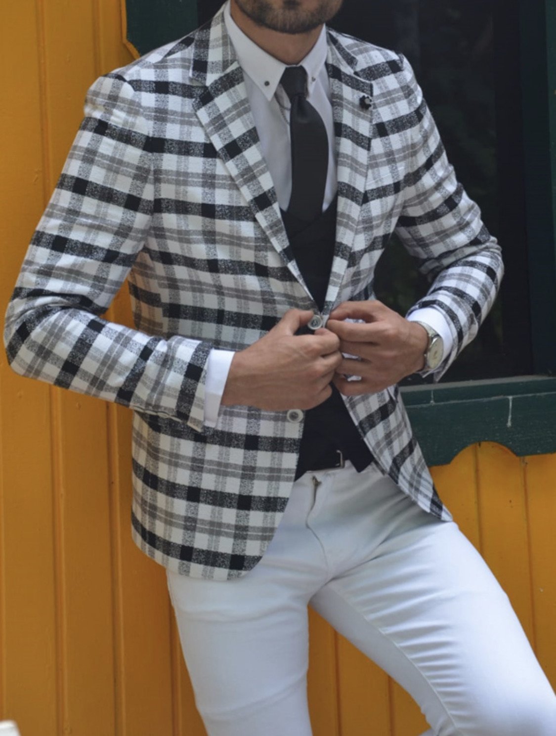 Skyesville Gray Slim Fit Plaid Suit-baagr.myshopify.com-suit-BOJONI