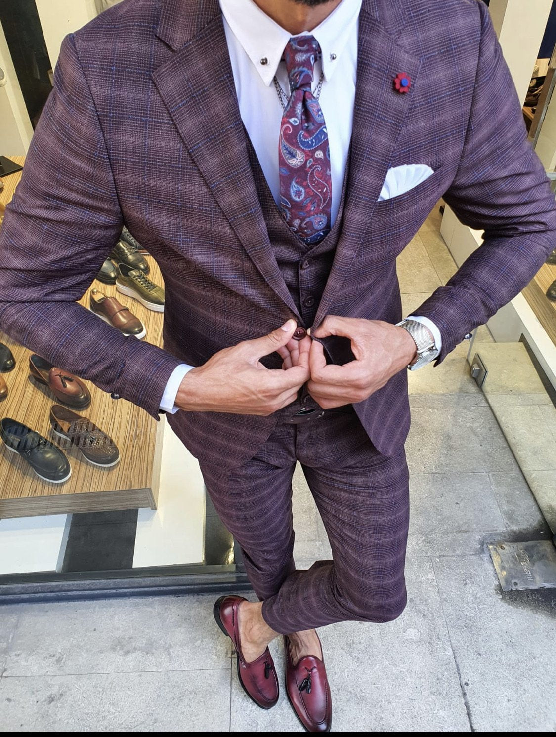 Orem Burgundy Slim Fit Plaid Suit-baagr.myshopify.com-suit-BOJONI