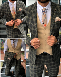 Rimini Slim-Fit Plaid Suit Vest Black-baagr.myshopify.com-suit-BOJONI