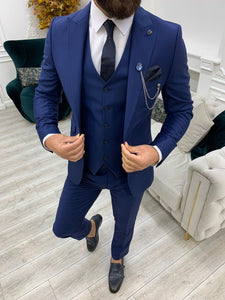 Vince Navy Blue Slim Fit Peak Lapel Suit-baagr.myshopify.com-1-BOJONI