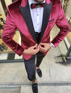 Nocelli Red Slim Fit Peak Lapel Velvet Tuxedo-baagr.myshopify.com-suit-BOJONI