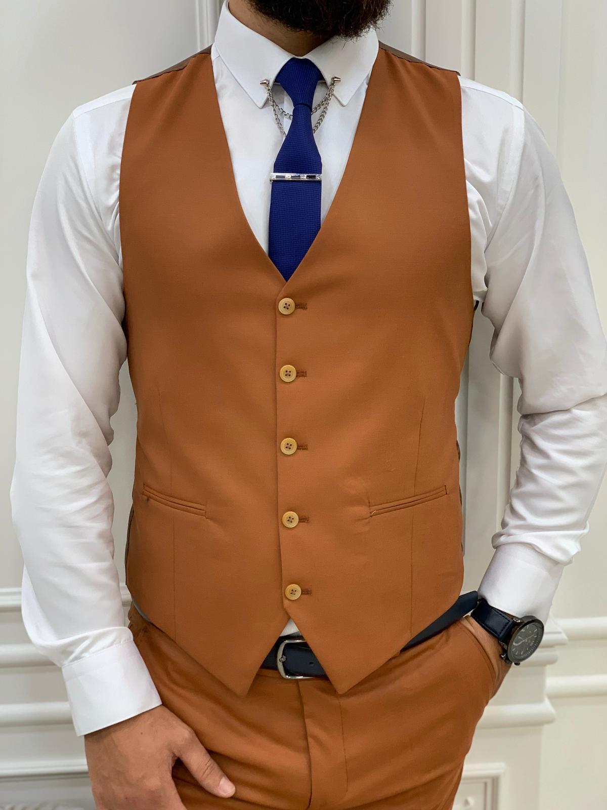 Lambrusco Tan Slim Fit Peak Lapel Striped Suit-baagr.myshopify.com-1-BOJONI