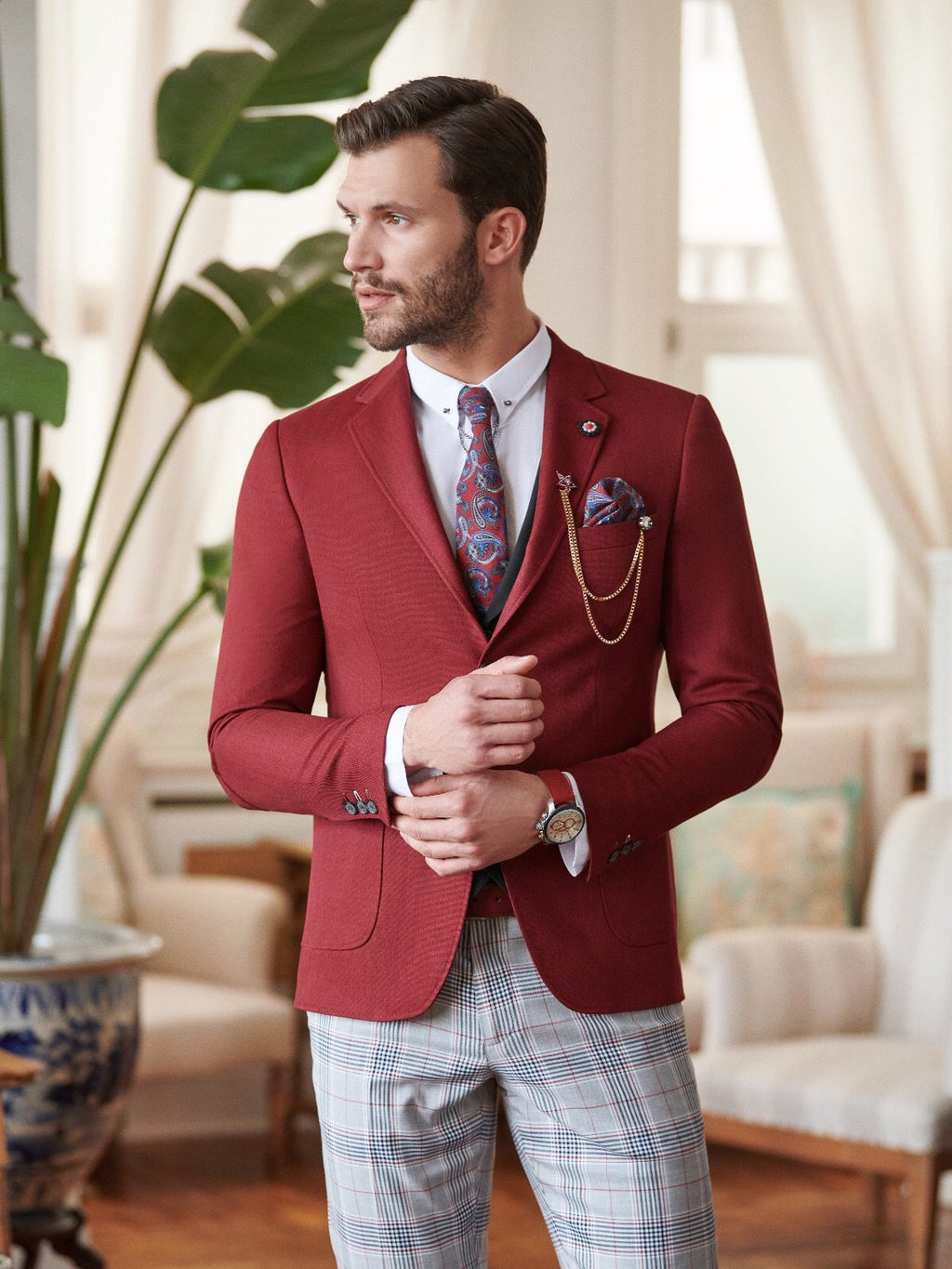 Slim-Fit Suit Vest Claret red-baagr.myshopify.com-suit-BOJONI