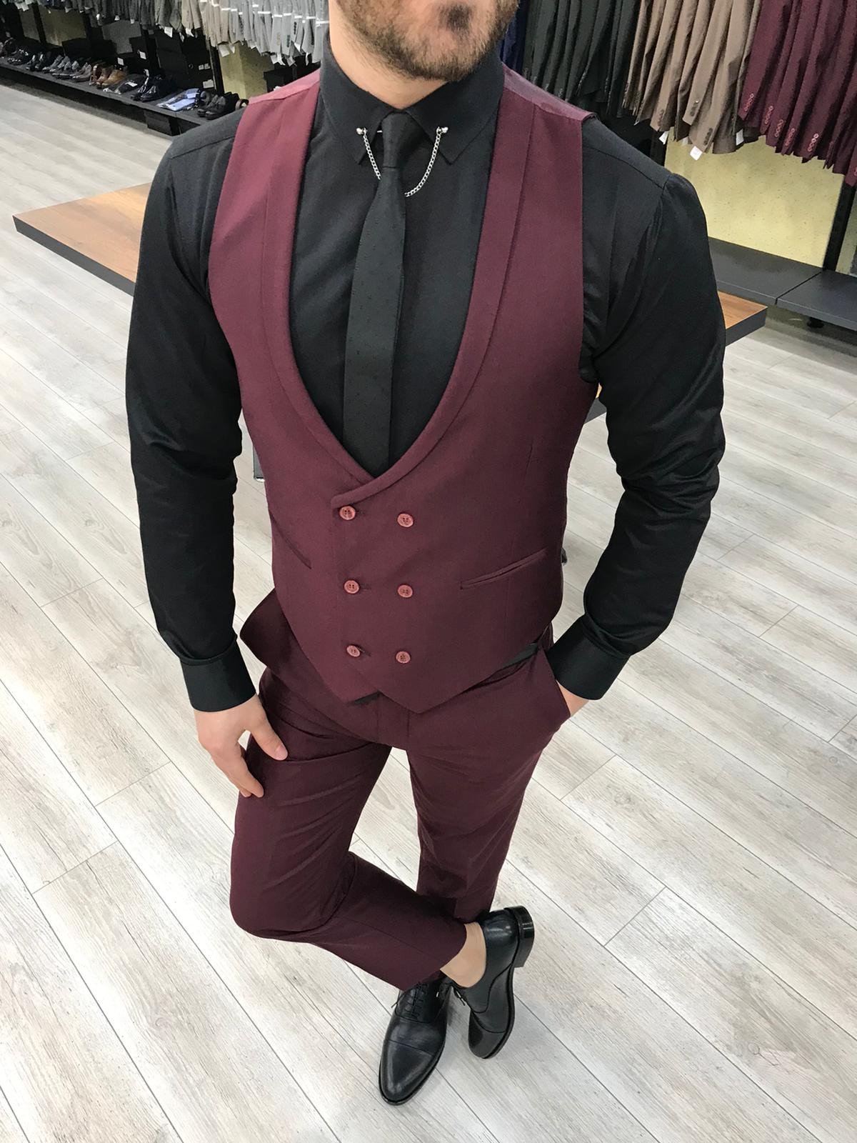 Louis Slim Fit Burgundy Crystal Suit | VICLAN Louis Slim Fit Burgundy Crystal Suit | VICLAN