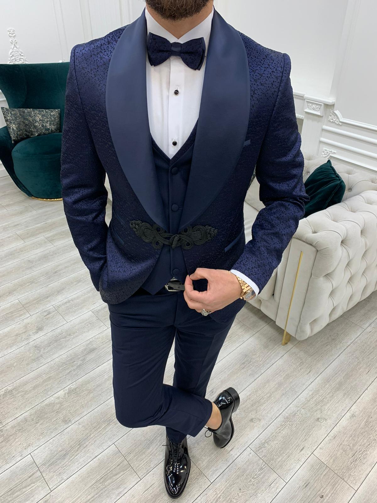 Bojoni Lopez Navy Blue Slim Fit Tuxedo 