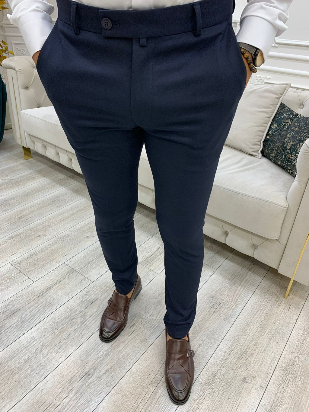 Serra Navy Blue Slim Fit  Pants-baagr.myshopify.com-Pants-BOJONI