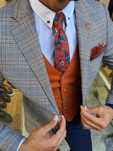 Abeston Orange Slim Fit Plaid Check Suit-baagr.myshopify.com-suit-BOJONI