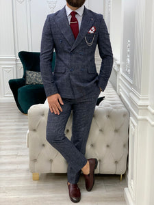 Vince Navy Blue Slim Fit Double Breasted Suit-baagr.myshopify.com-1-BOJONI