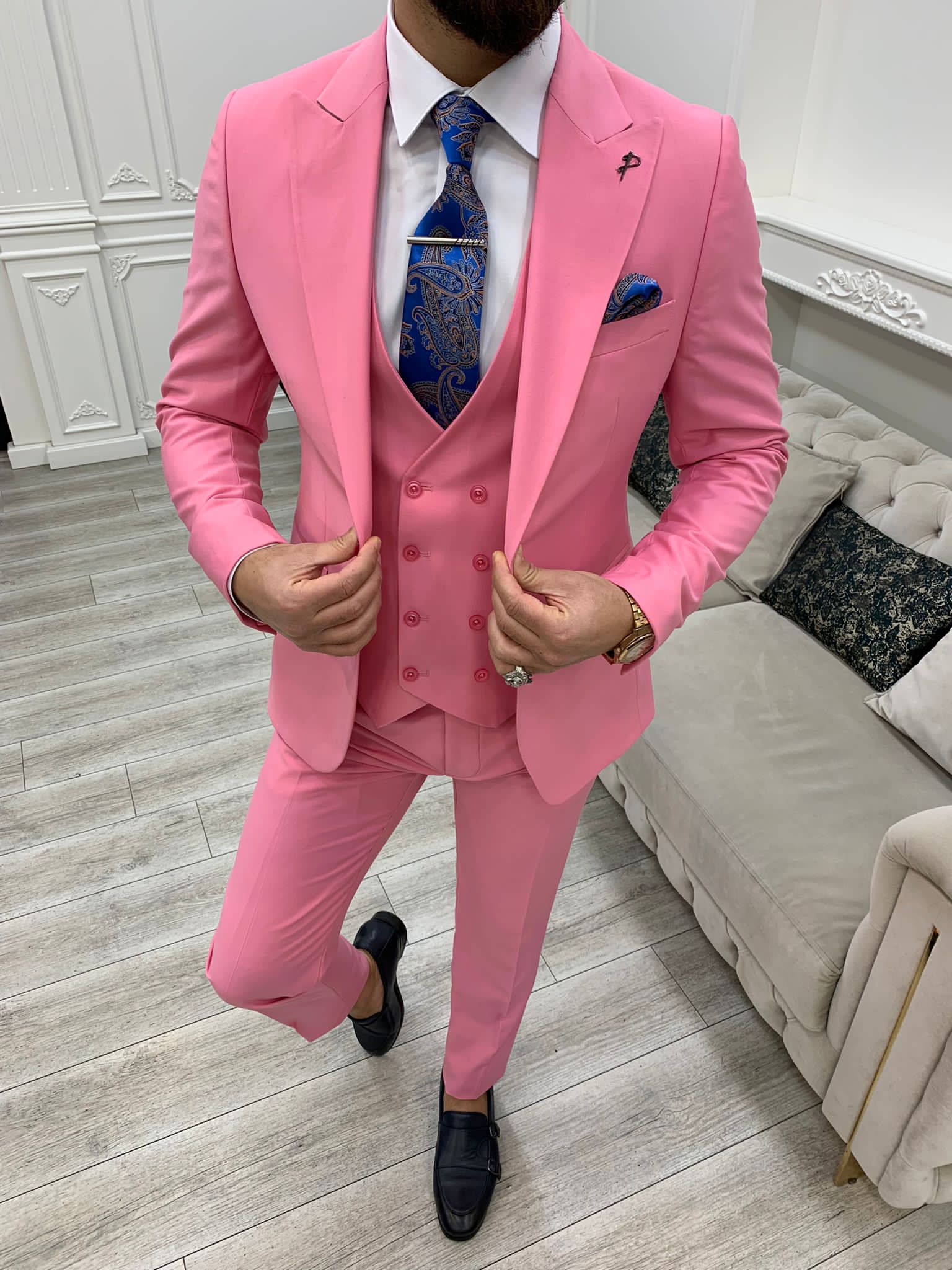 Bojoni Monte Pink  Slim Fit Suit