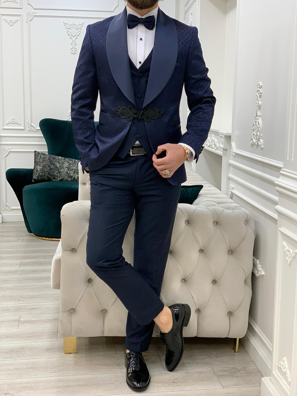 Bojoni Lopez Navy Blue Slim Fit Tuxedo 