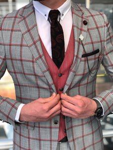 Slim-Fit Plaid Suit Vest Gray-baagr.myshopify.com-suit-BOJONI