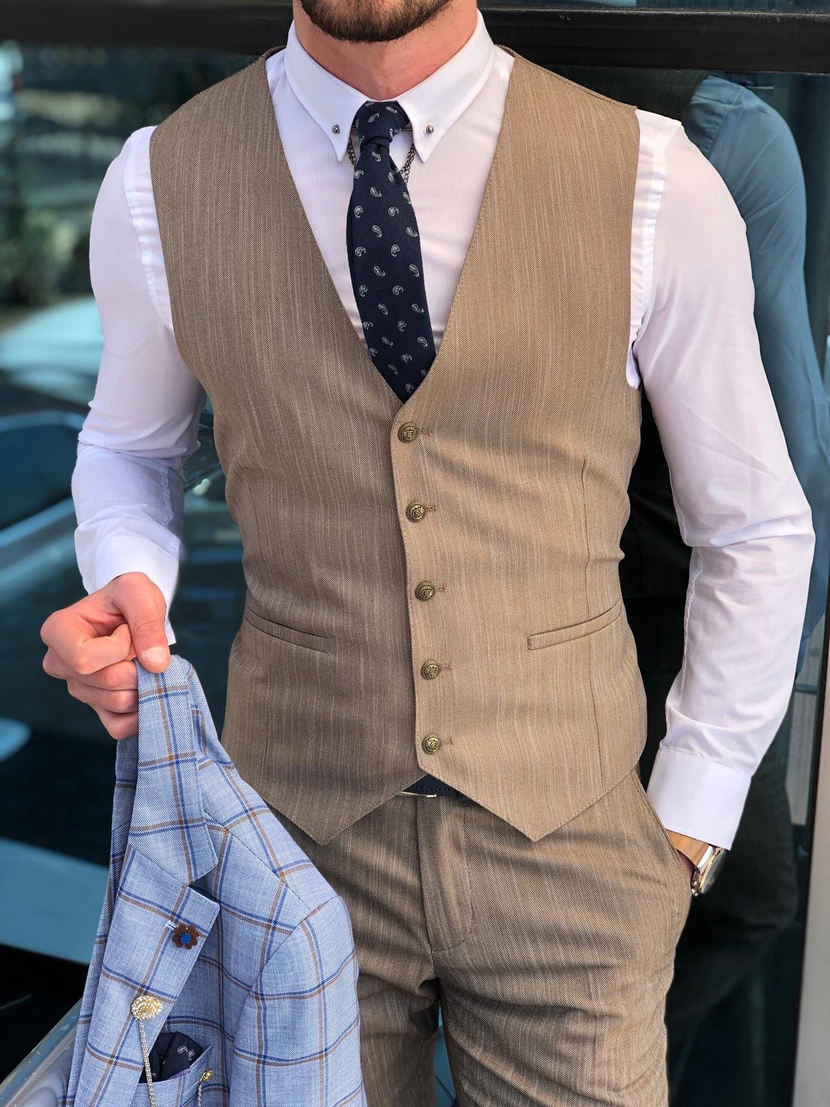 Slim-Fit Plaid Suit Vest Blue-baagr.myshopify.com-suit-BOJONI