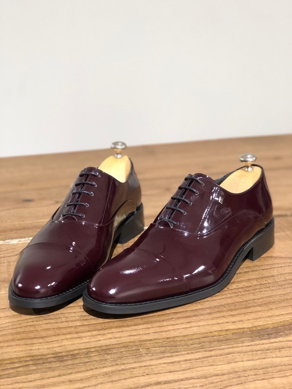 Classic Laced Patent Leather Shoes in Burgundy-baagr.myshopify.com-shoes2-BOJONI