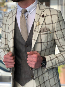 Slim-Fit Plaid Suit Vest Beige-baagr.myshopify.com-suit-BOJONI