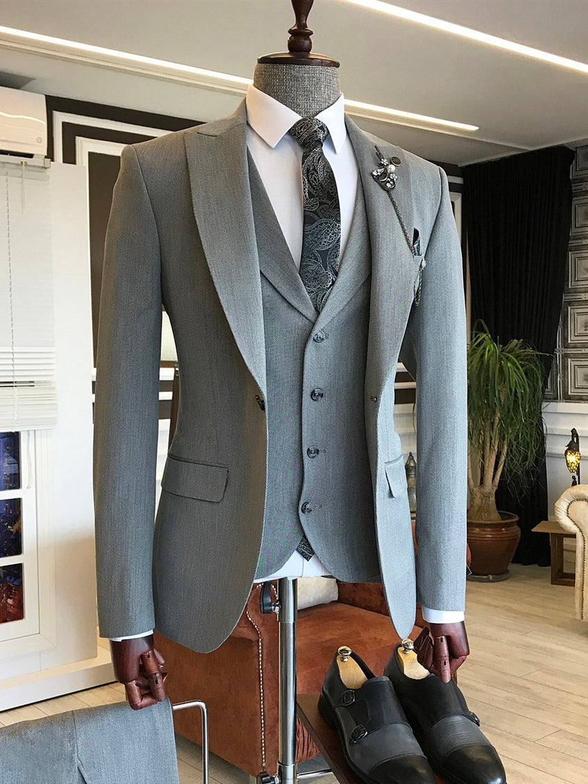 Bojoni Grey Slim-Fit Suit 3-Piece 