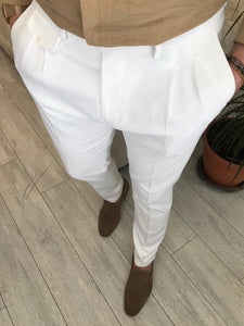 Bojoni Ferrar Slim Fit White Pants 