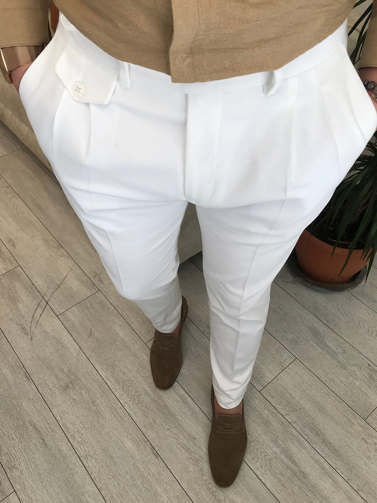 Bojoni Ferrar Slim Fit White Pants 