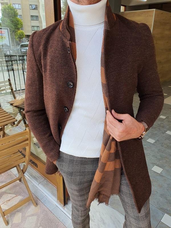 Verno Brown Slim Fit Wool Long Coat-baagr.myshopify.com-Jacket-BOJONI