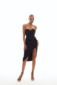 Viclans Satin Bodycon Black Dress with Corset Top 