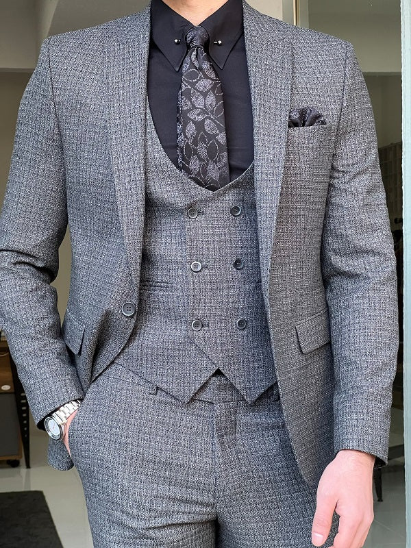 Bojoni Perris Gray Slim Fit Wool Suit 