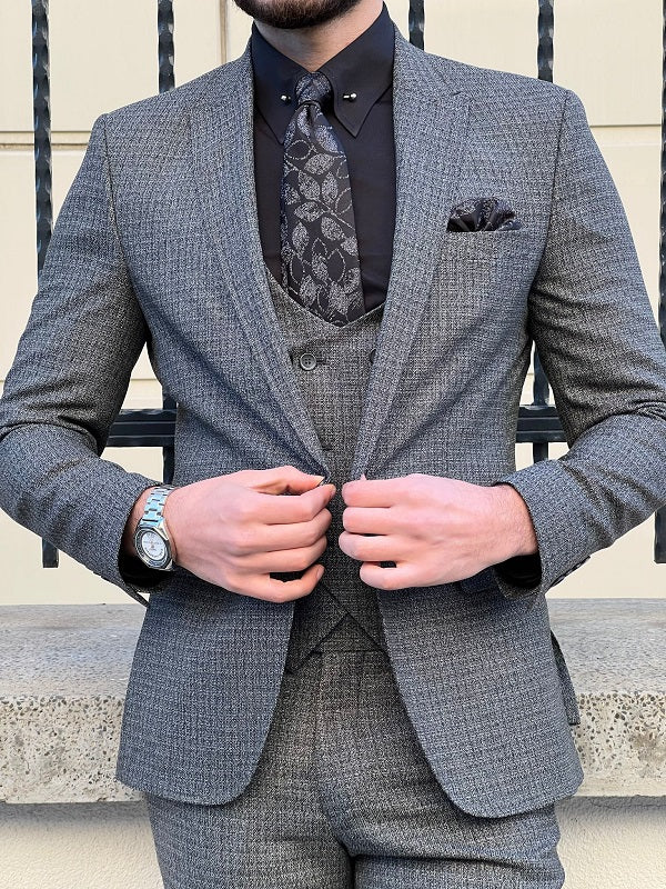 Bojoni Perris Gray Slim Fit Wool Suit 