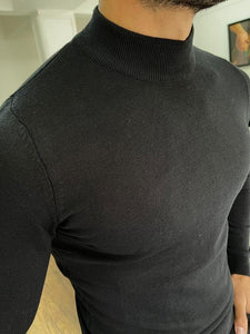 Casani Black Slim Fit Mock Turtleneck Sweater-baagr.myshopify.com-sweatshirts-BOJONI