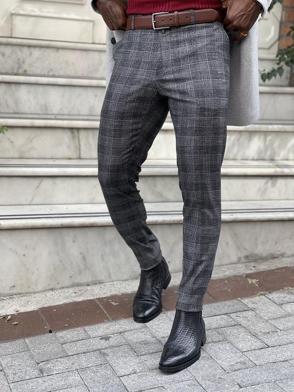 Frezo Black Slim Fit Plaid Pants-baagr.myshopify.com-Pants-BOJONI