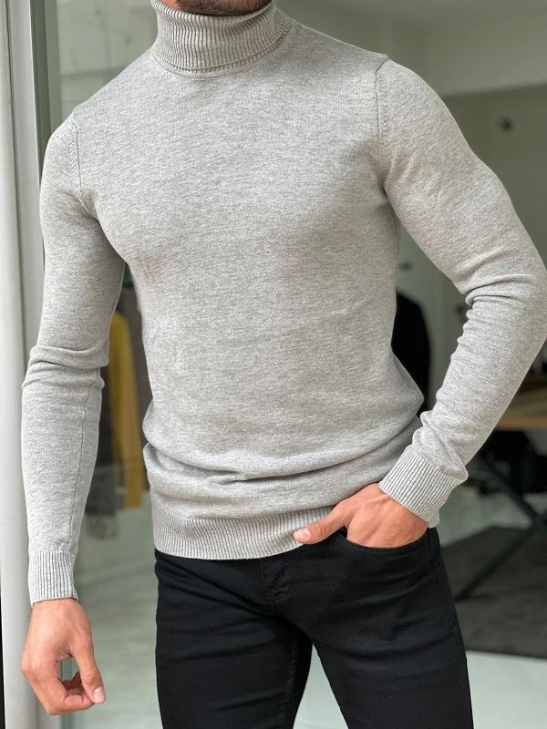 Casani Gray Slim Fit Turtleneck Sweater-baagr.myshopify.com-sweatshirts-BOJONI