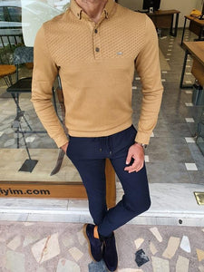 Verno Mustard Slim Fit Long Sleeve Polo Shirt-baagr.myshopify.com-sweatshirts-BOJONI