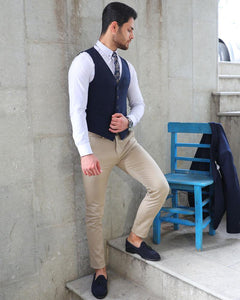 Garuzo Navy Blue Slim Fit Plaid Wool Suit-baagr.myshopify.com-suit-BOJONI