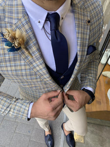 Forenzax Navy Blue Plaid Slim Fit Suit-baagr.myshopify.com-suit-BOJONI