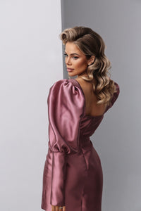 Viclans Taffeta Mini Pink Dress with Lantern Sleeves 