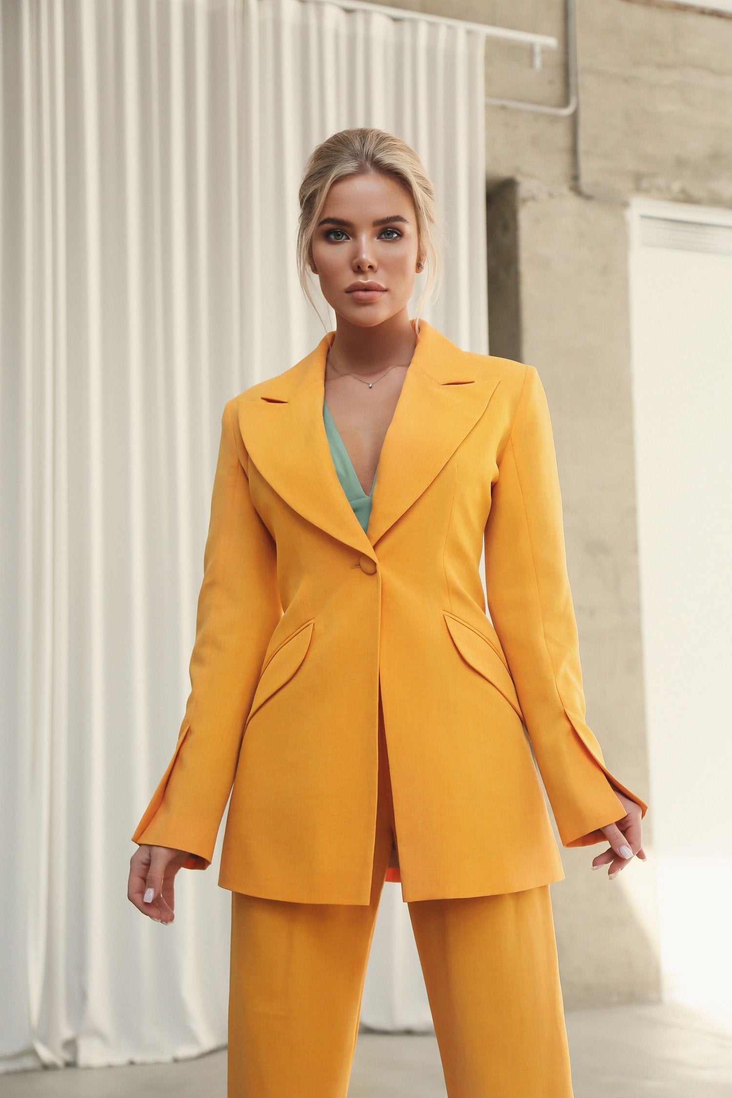 Flared Jacket with Slits on the Sleeves Yellow 