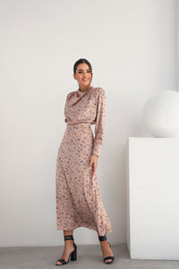 Midi Dress with Shoulder Pads Pink 