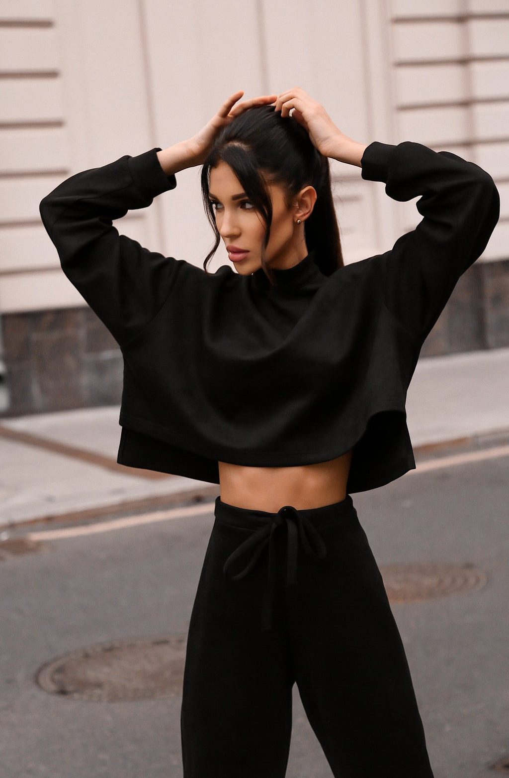 Shortened Sweatshirt Suede Suit 