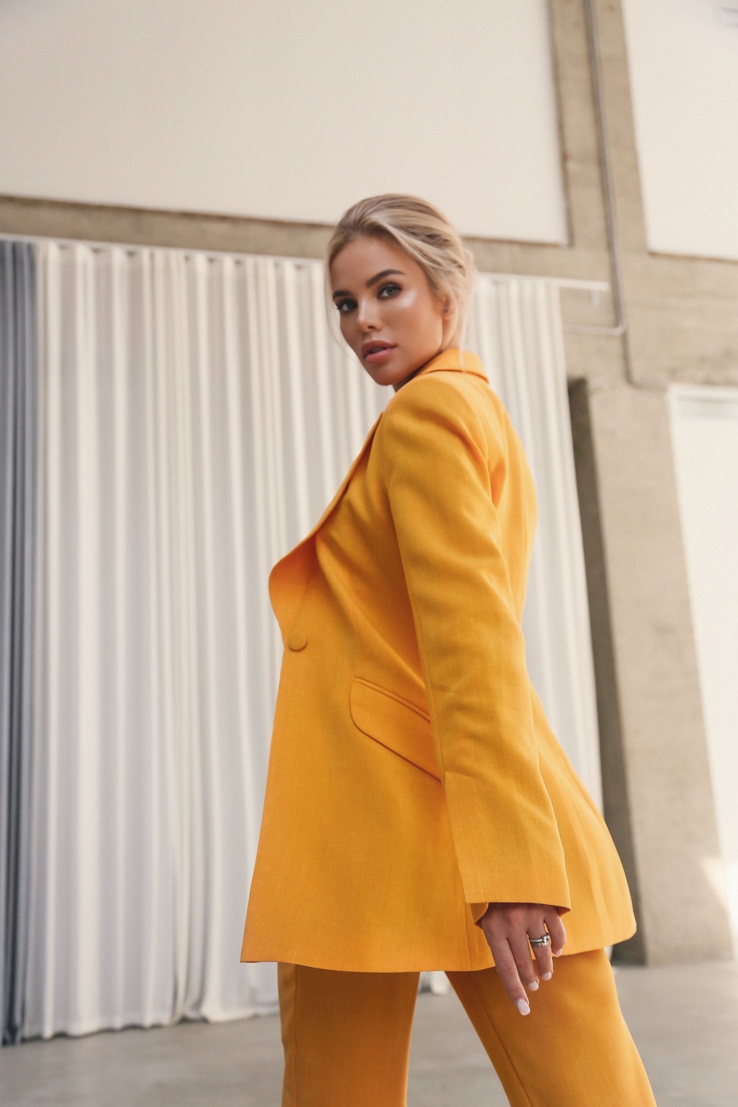 Flared Jacket with Slits on the Sleeves Yellow 