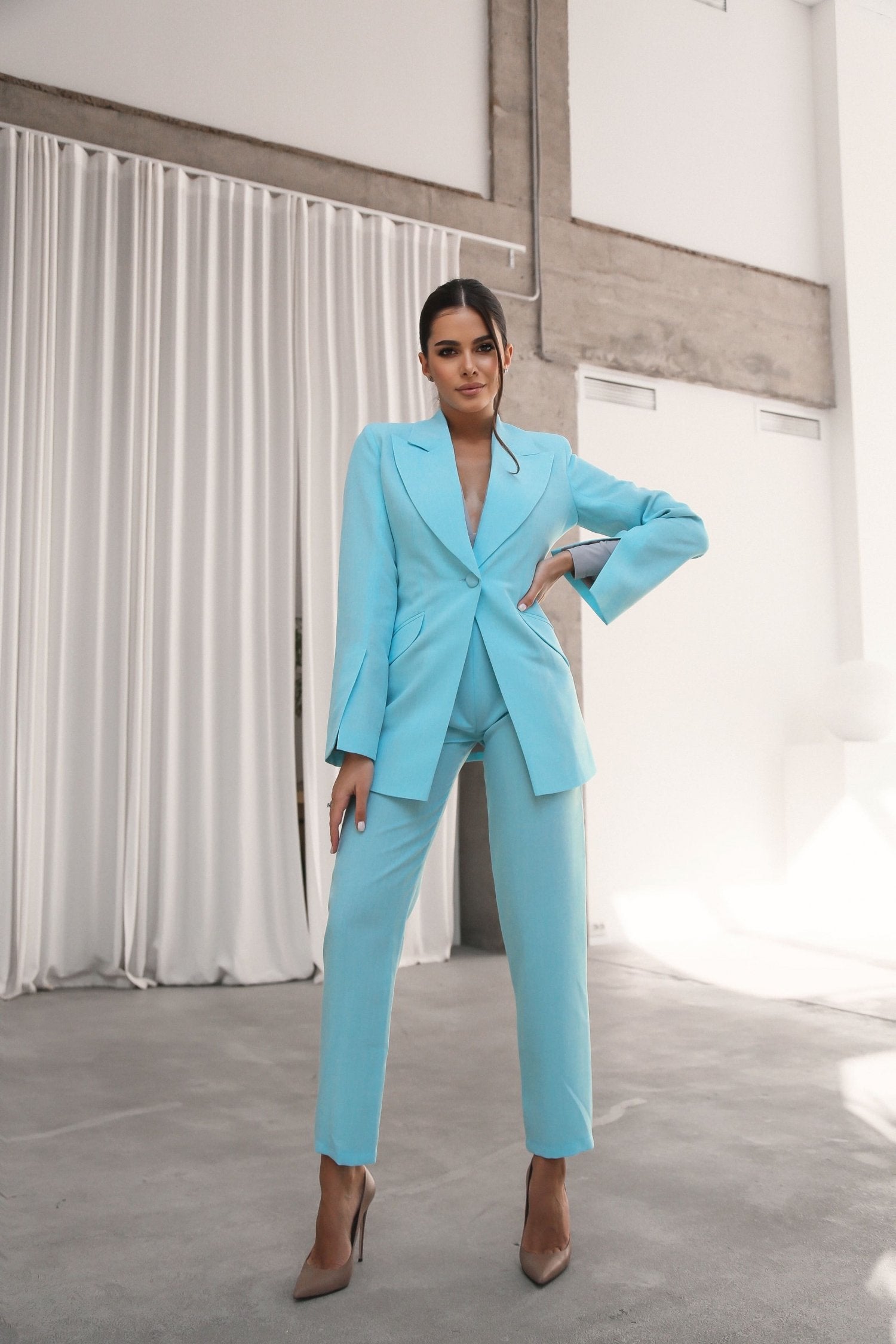 Flared Jacket with Slits on the Sleeves Turquoise 