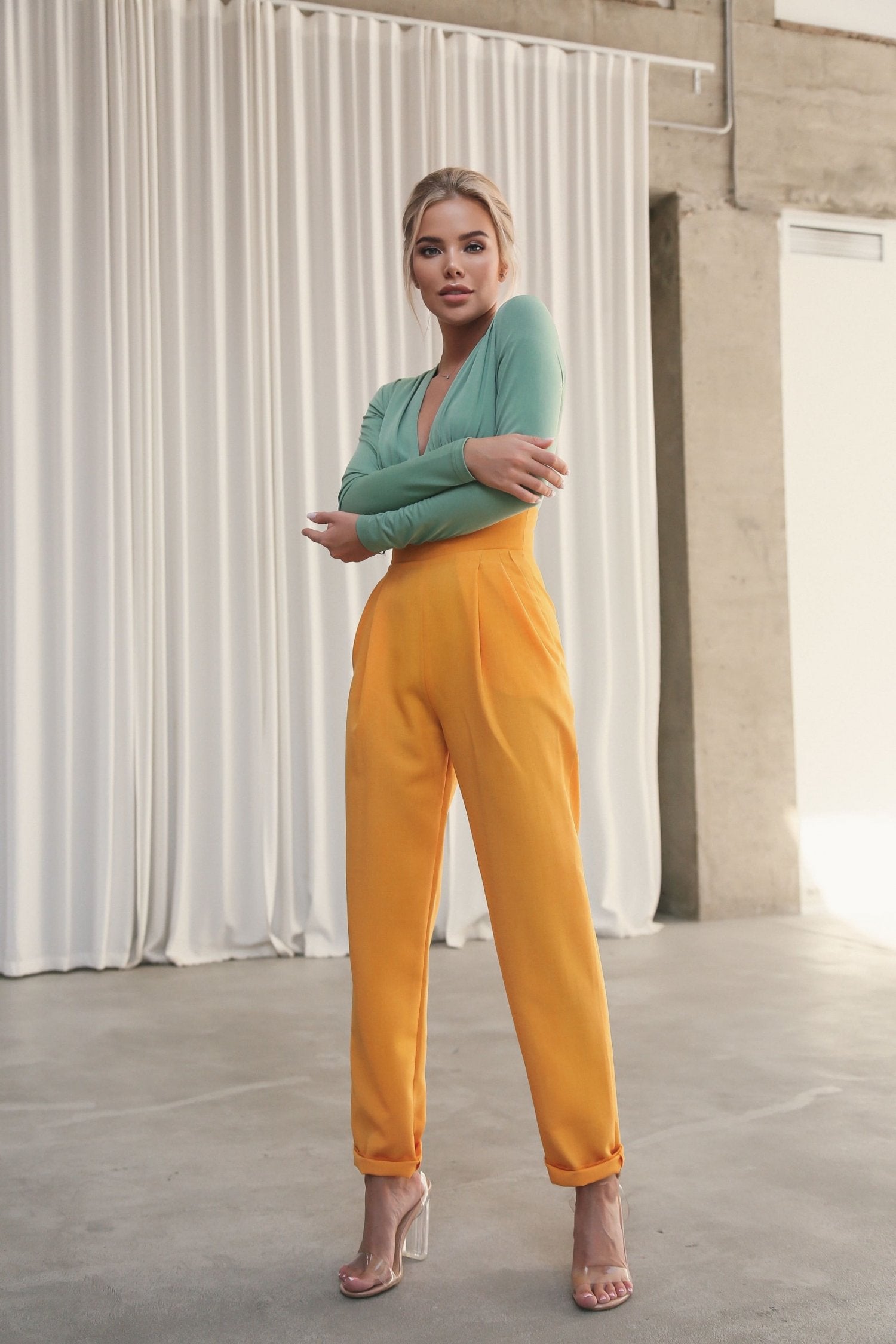 Banana Trousers with Wide Belt Yellow 