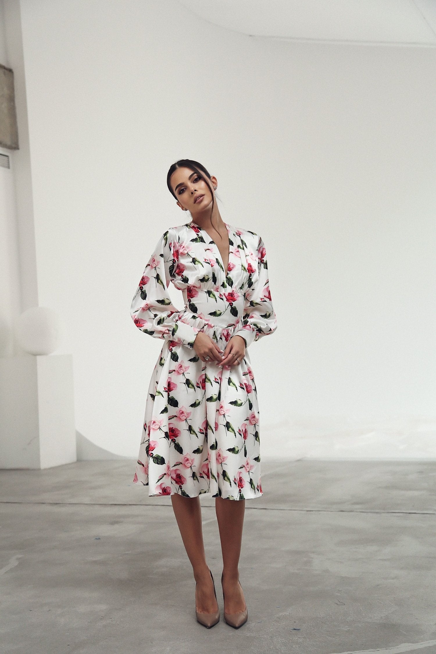 Corset Belt Effect Midi Dress White 