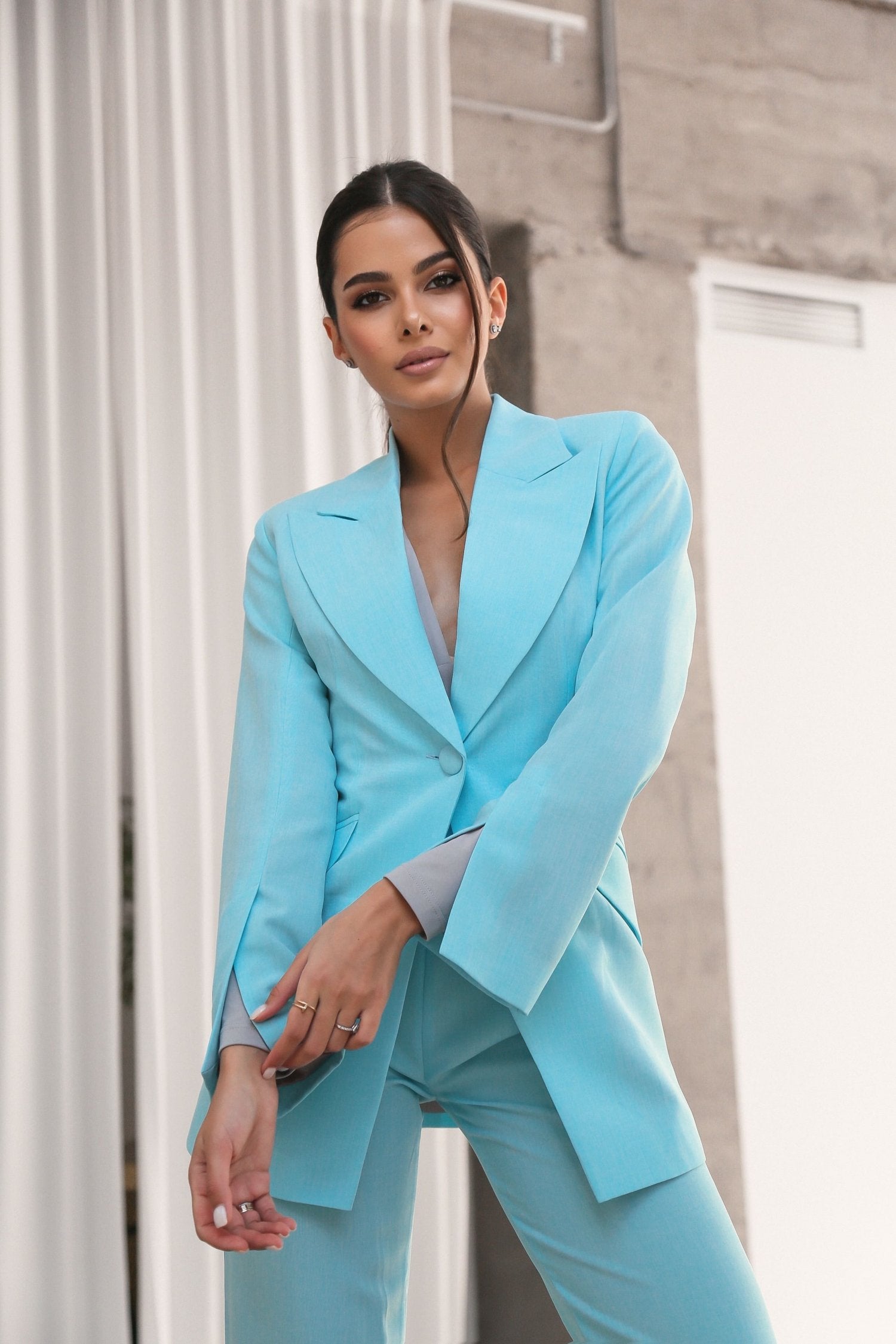Flared Jacket with Slits on the Sleeves Turquoise 