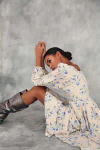 Floral Puff Sleeve Midi Dress 