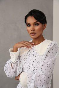 Crepe Chiffon Dress with Turndown Collar and Cuffs 