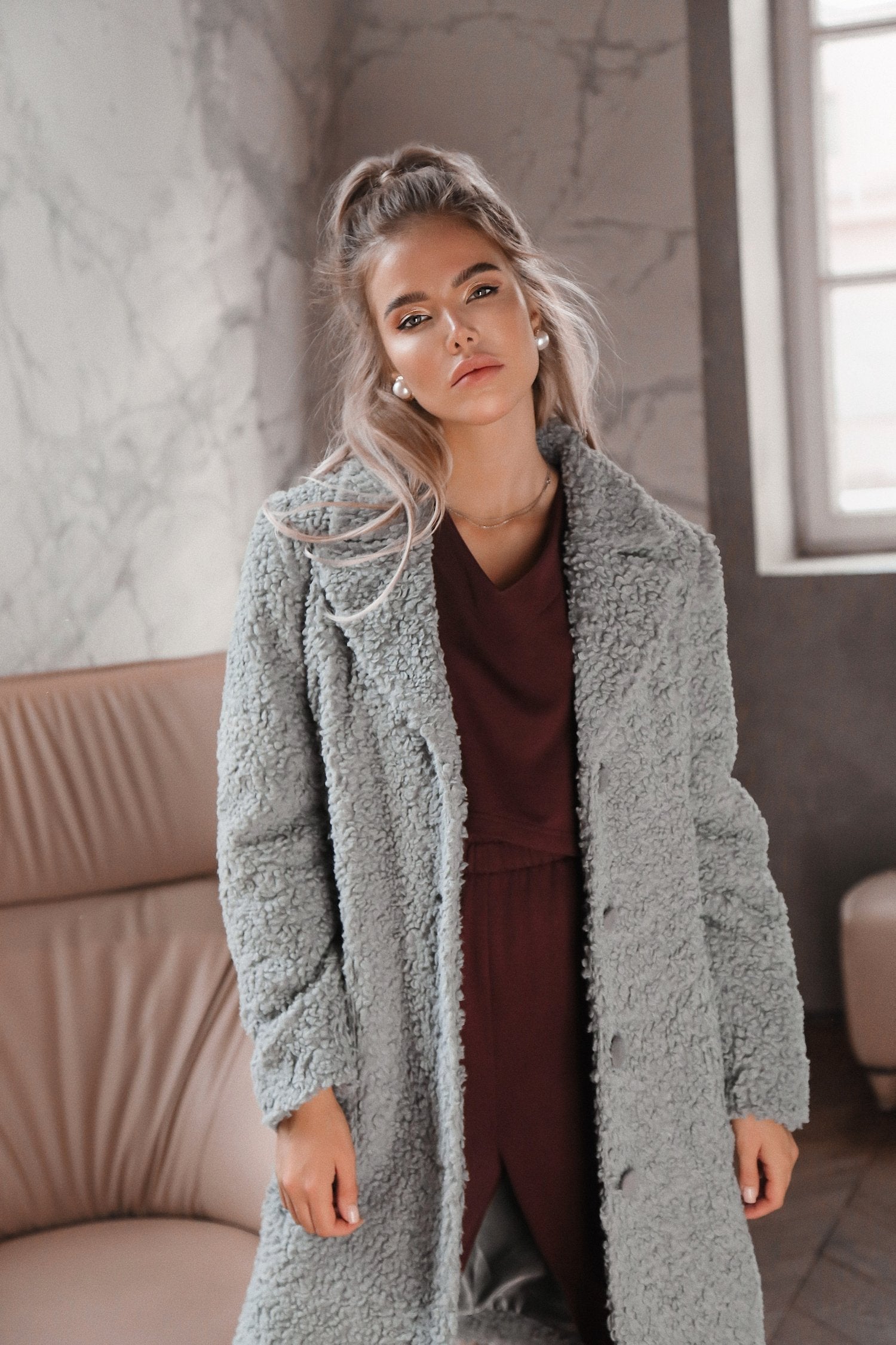Coat Fur Lamb Imitation 