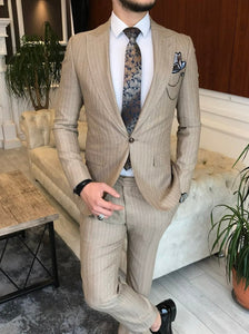 Bojoni Camel Striped Slim-Fit Suit 2-Piece 