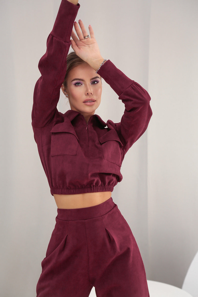 Textile Burgundy Suede Sweatshirt with Pants 