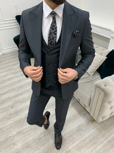 Shagori Gray Slim Fit Peak Lapel Suit