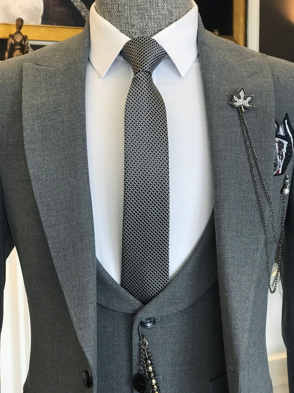 Bojoni Grey Slim-Fit Suit 3-Piece 