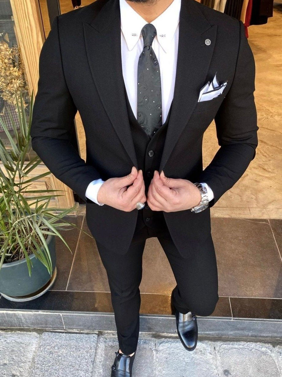 Bojoni Black Slim-Fit Suit 3-Piece 