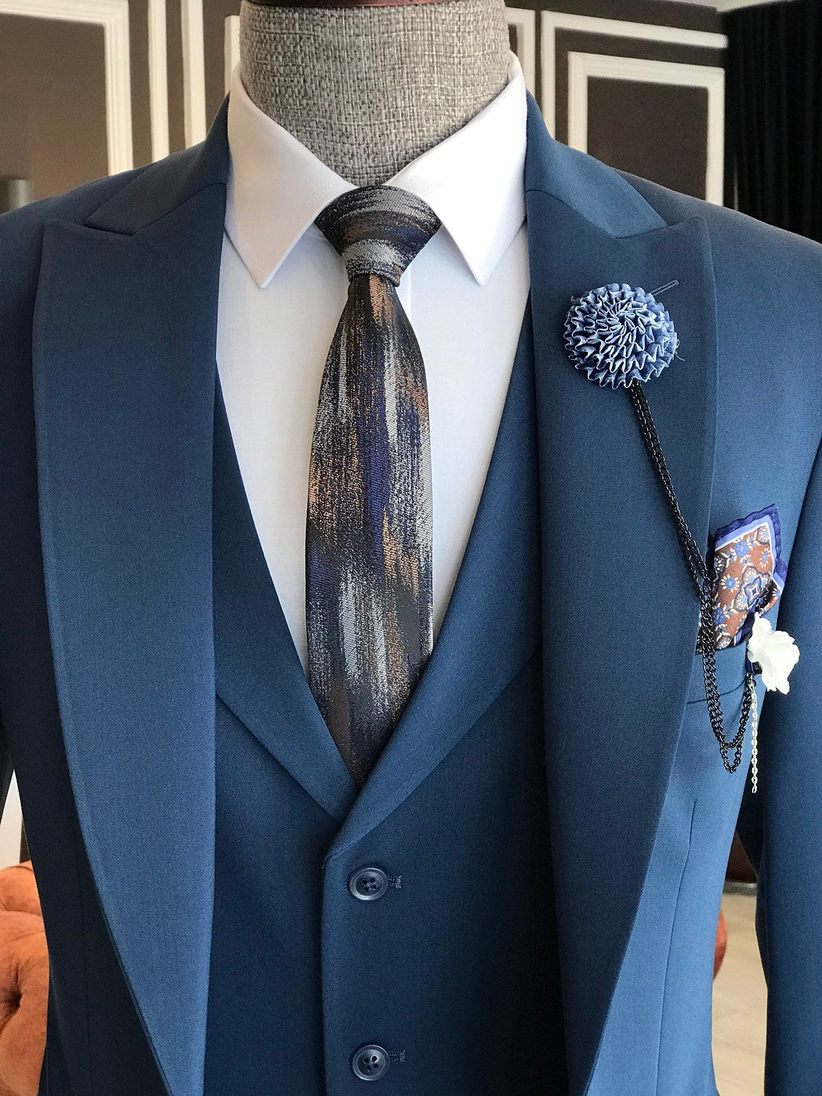 Bojoni Blue Slim-Fit Suit 3-Piece 