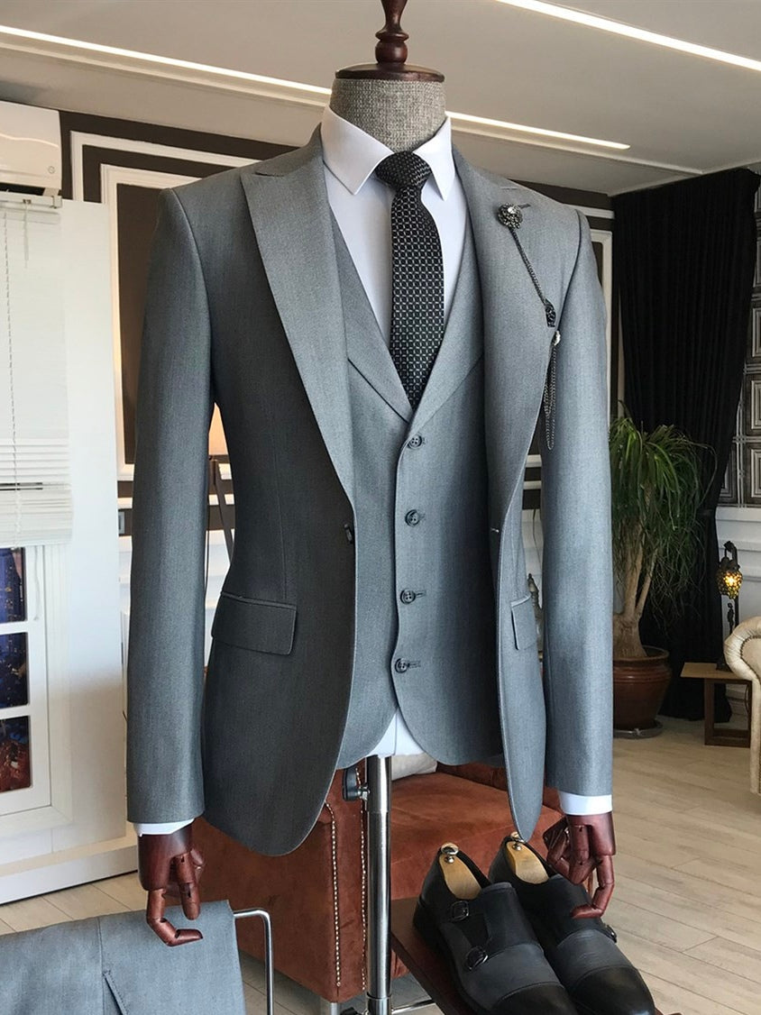 Bojoni Grey Slim-Fit Suit 3-Piece 